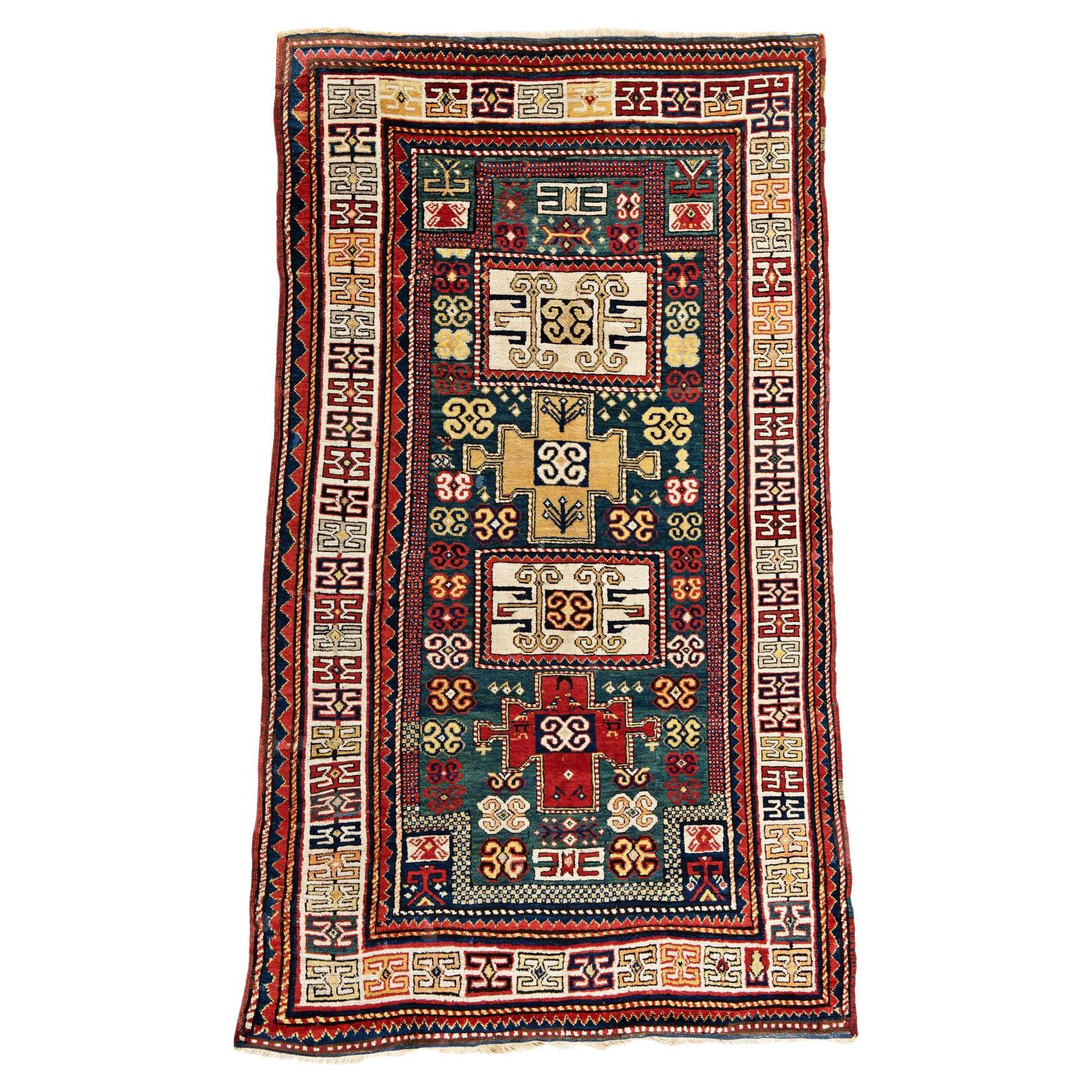 19th Century Antique Caucasian Karatchov Kazak Rug For Sale