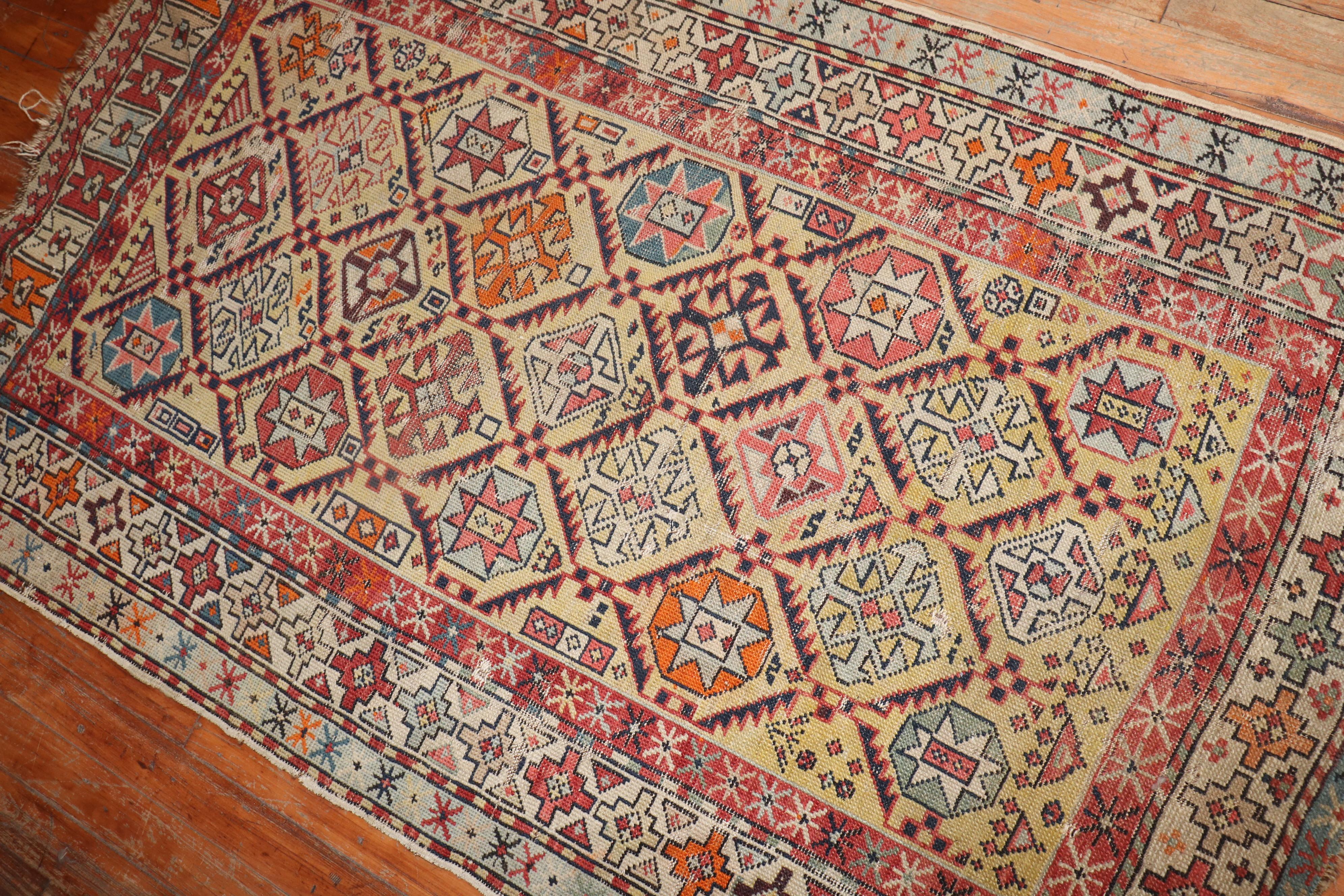 Hand-Knotted Zabihi Collection 19th Century Antique Caucasian Rug For Sale
