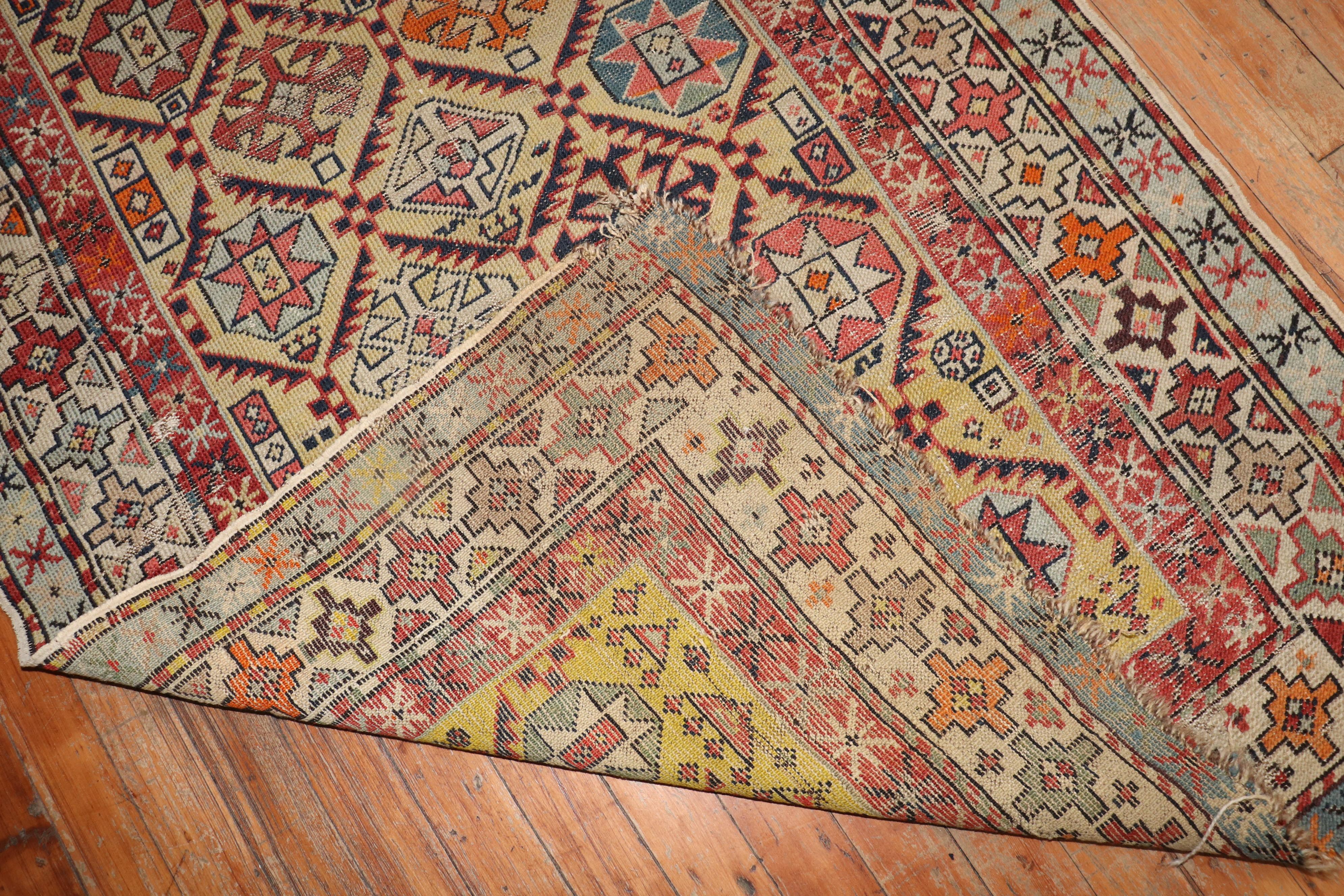 Zabihi Collection 19th Century Antique Caucasian Rug In Distressed Condition For Sale In New York, NY