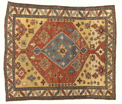19th Century Antique Caucasian Shirvan Rug in Red, Blue and Gold Wool