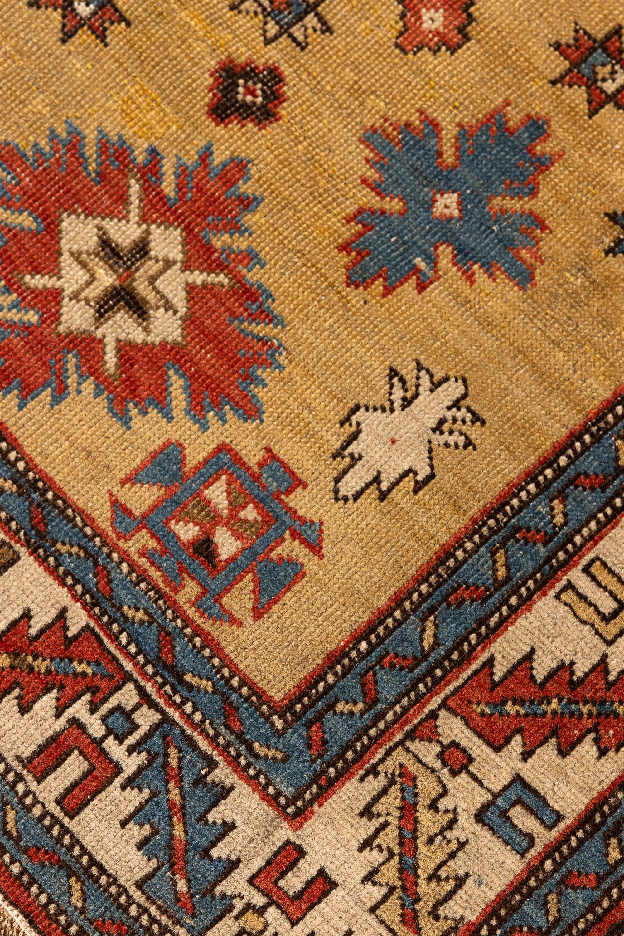19th Century Antique Caucasian Shirvan Rug in Red, Blue and Gold Wool im Zustand „Gut“ im Angebot in Barueri, SP, BR