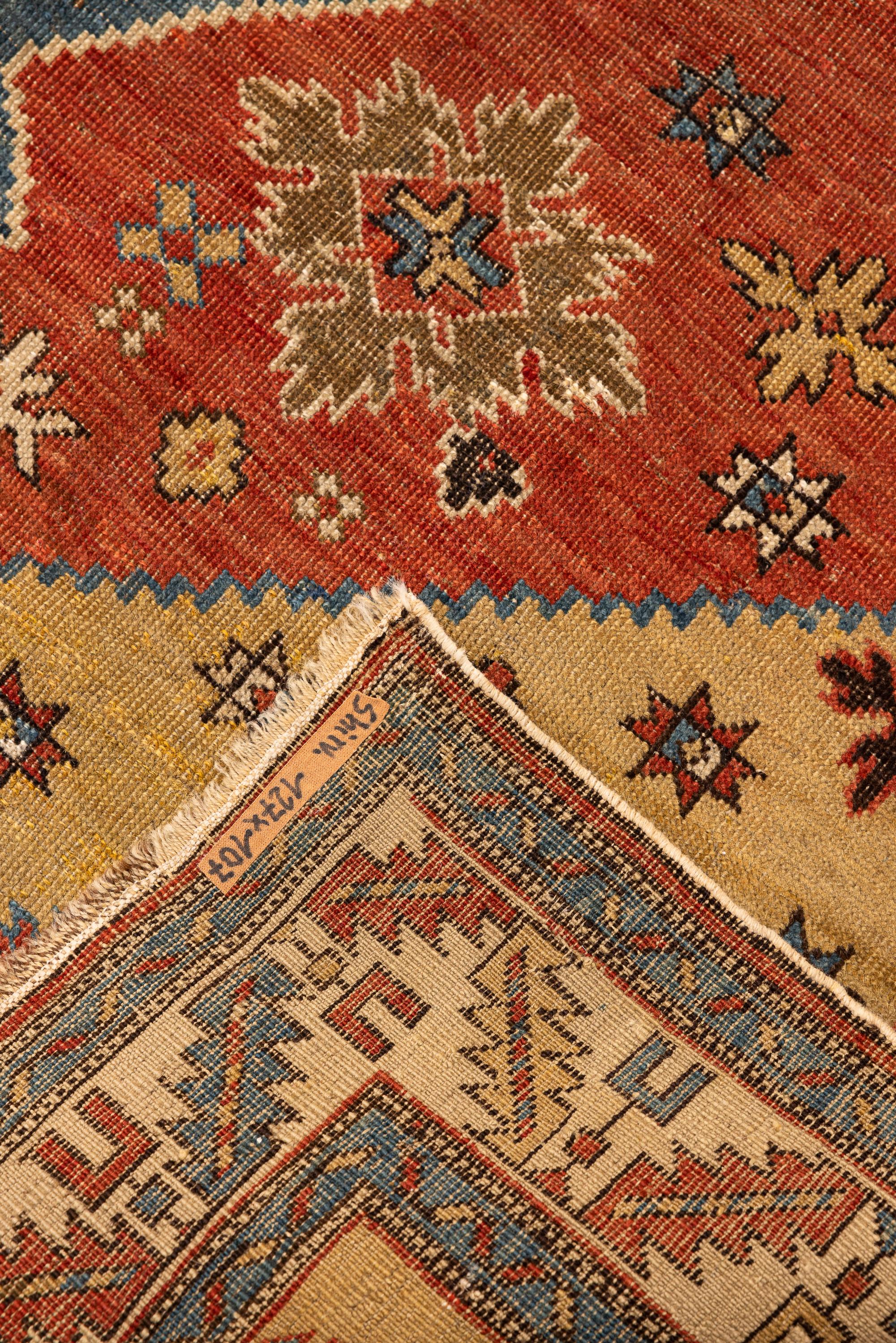 19th Century Antique Caucasian Shirvan Rug in Red, Blue and Gold Wool (19. Jahrhundert) im Angebot