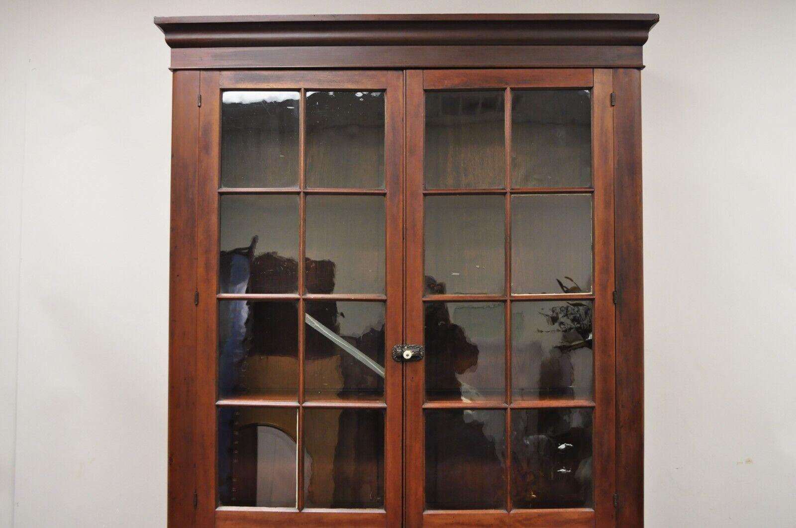 19th Century Antique Cherry Wood Cupboard Hutch China Cabinet with Wavy Glass 1