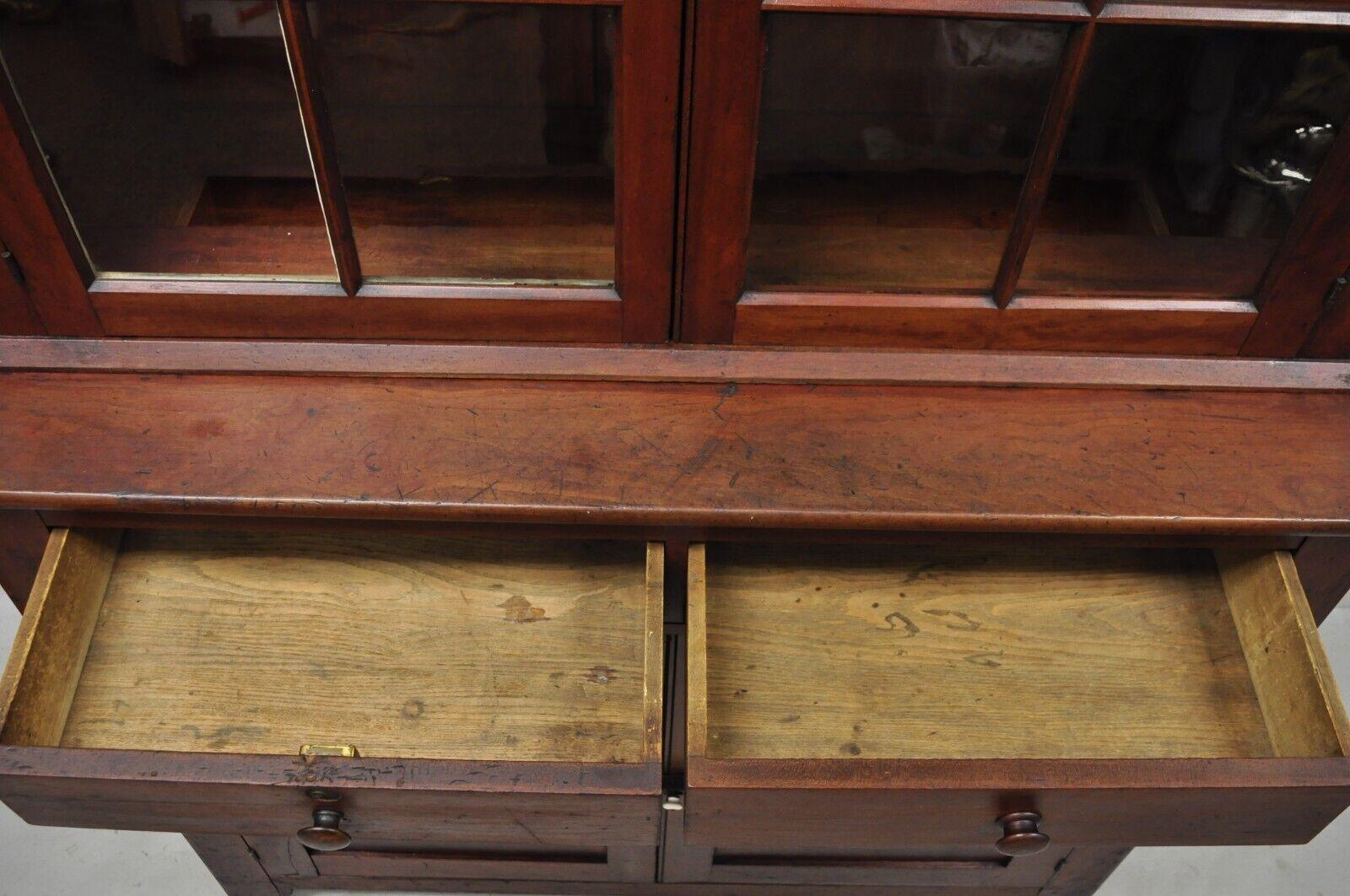 19th Century Antique Cherry Wood Cupboard Hutch China Cabinet with Wavy Glass 3