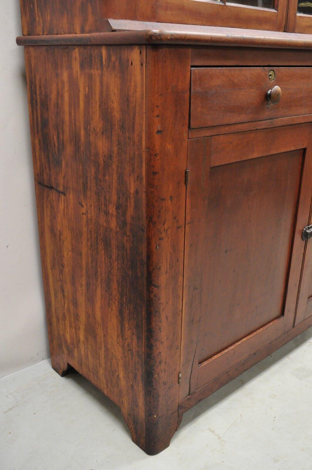 19th Century Antique Cherry Wood Cupboard Hutch China Cabinet with Wavy Glass 4