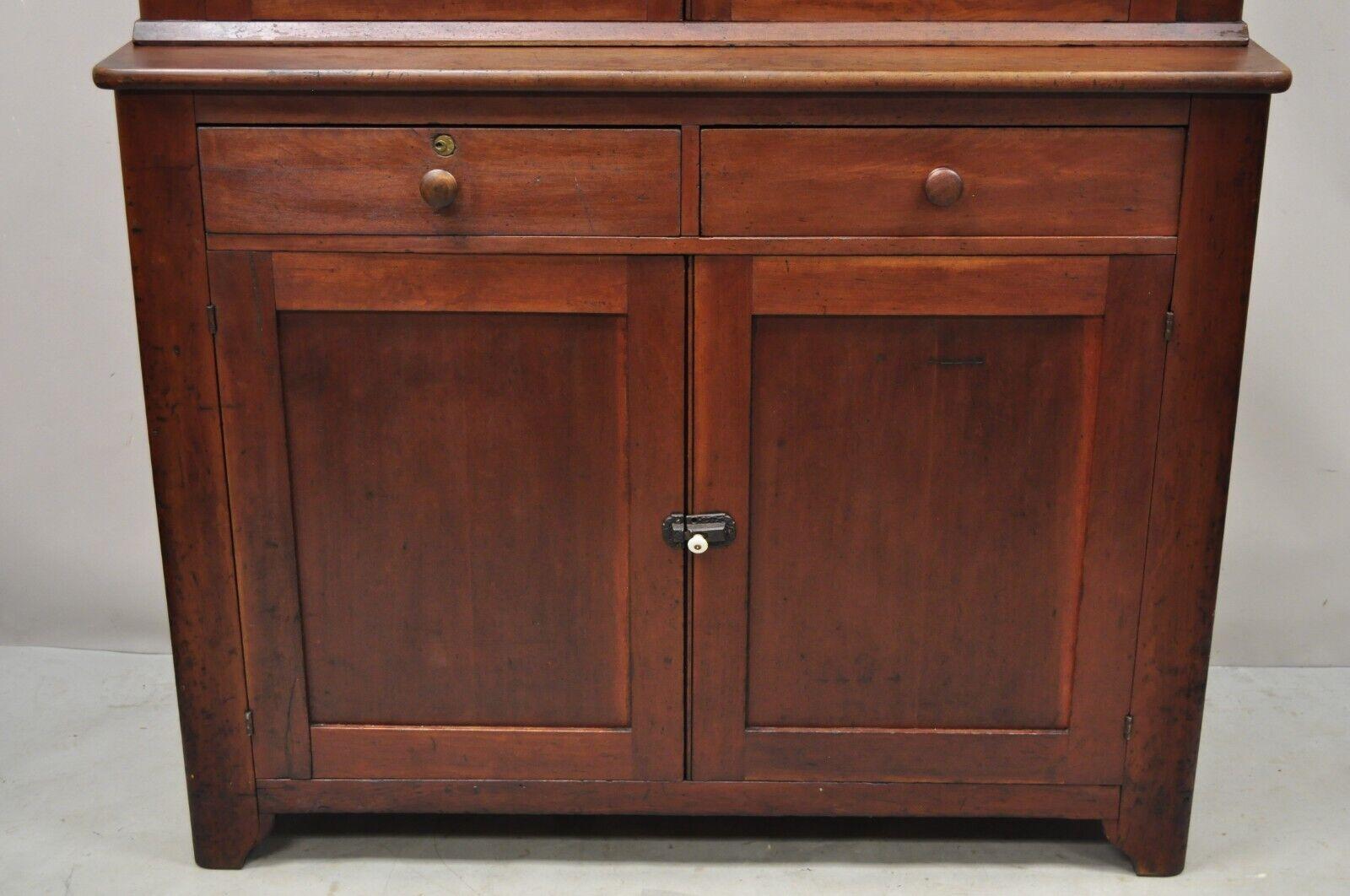 19th Century Antique Cherry Wood Cupboard Hutch China Cabinet with Wavy Glass 5