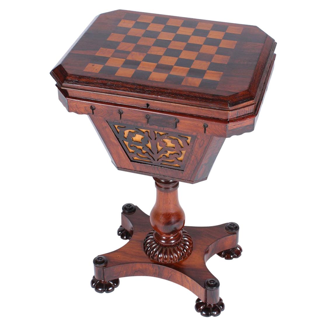 19th Century Antique Chess Table, Rosewood, Maple, Germany, circa 1870