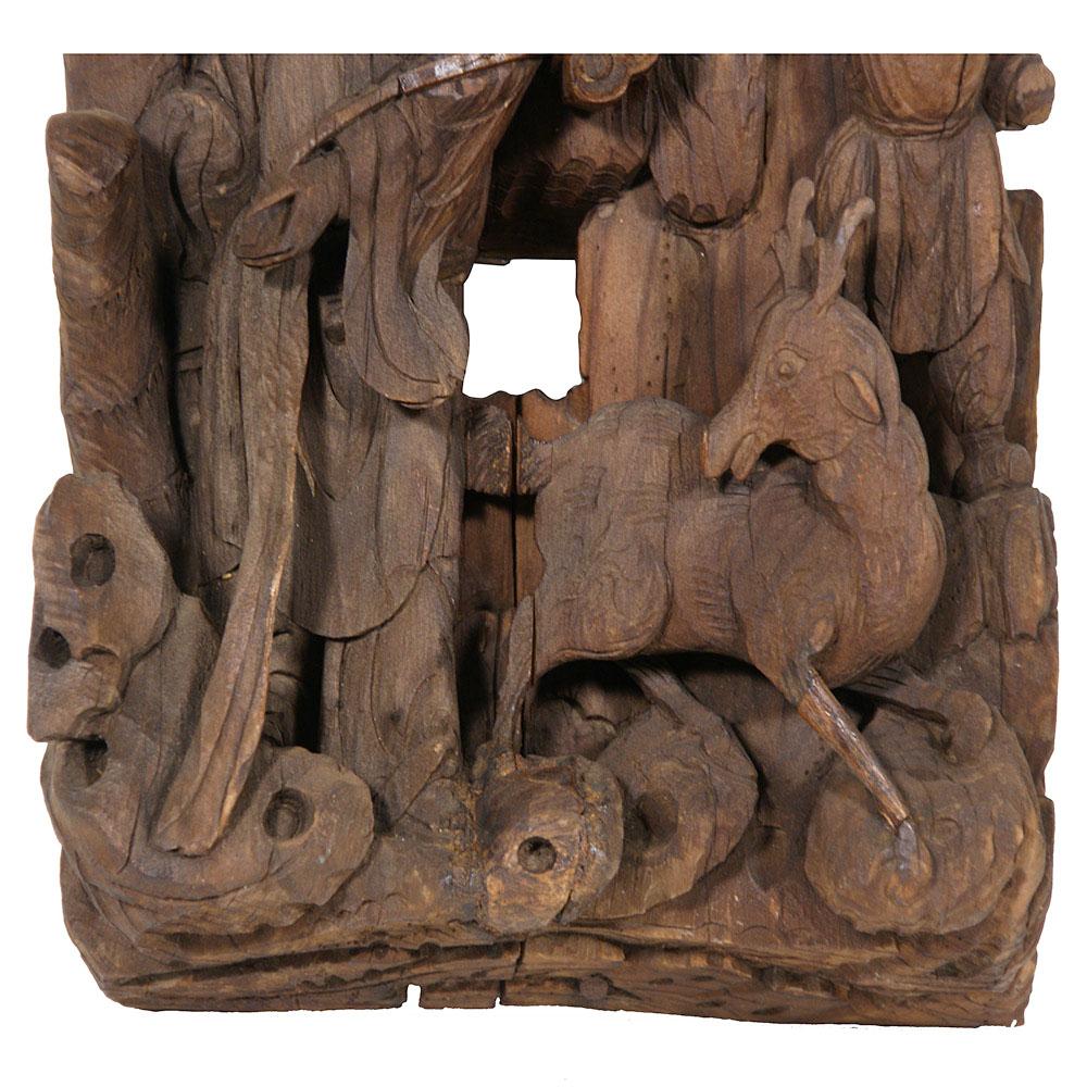 Chinese Export 19th Century Antique Chinese 3d Wood Carving Panel For Sale