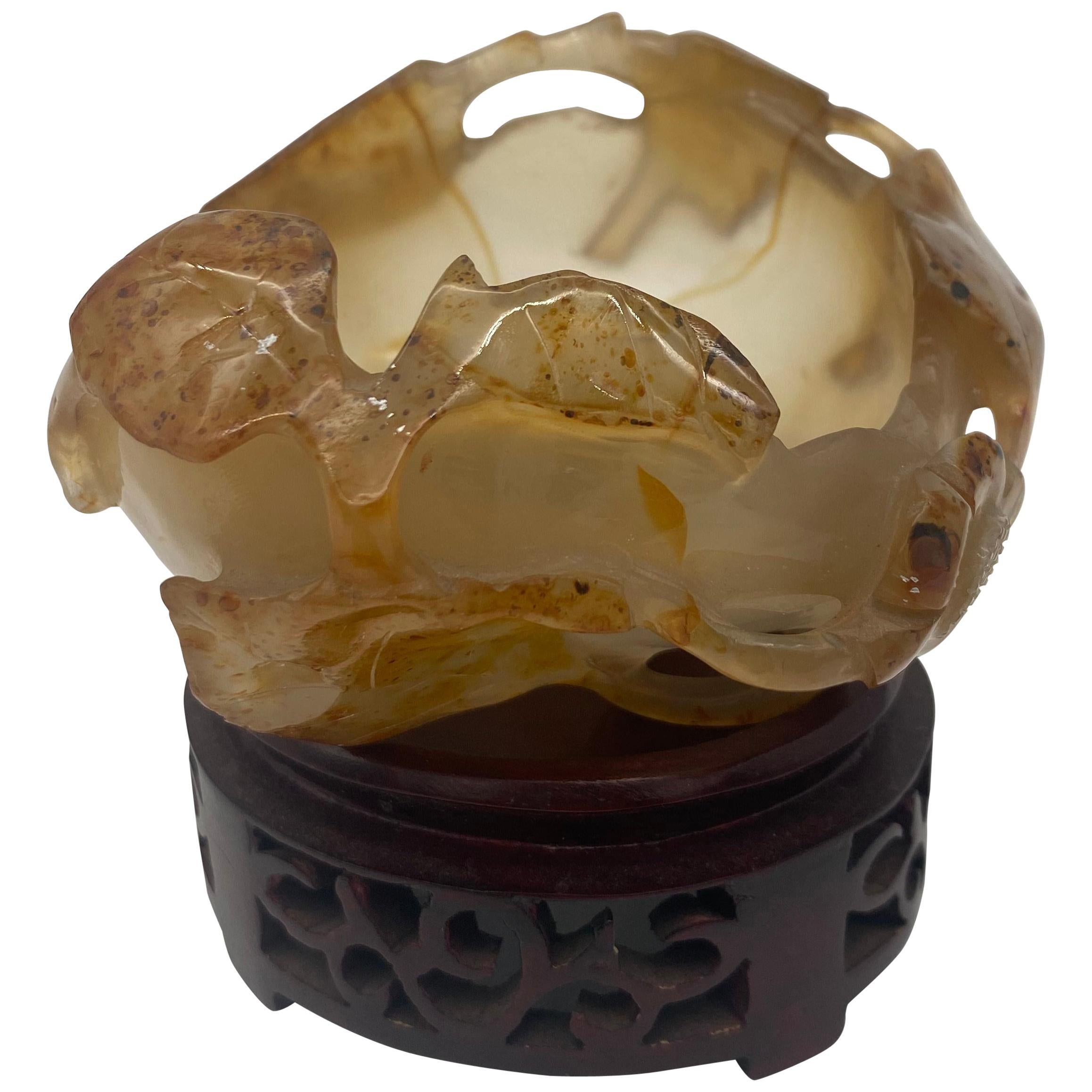 Lave-pinceau chinois ancien en agate du 19ème siècle