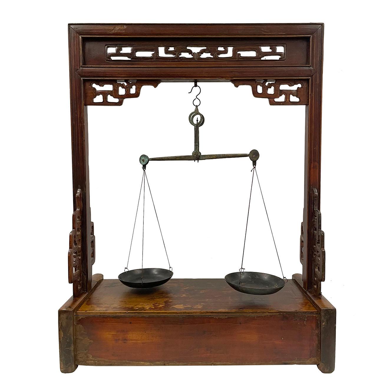 19th Century Antique Chinese Apothecary Balance Scale Stand with Weights For Sale 3