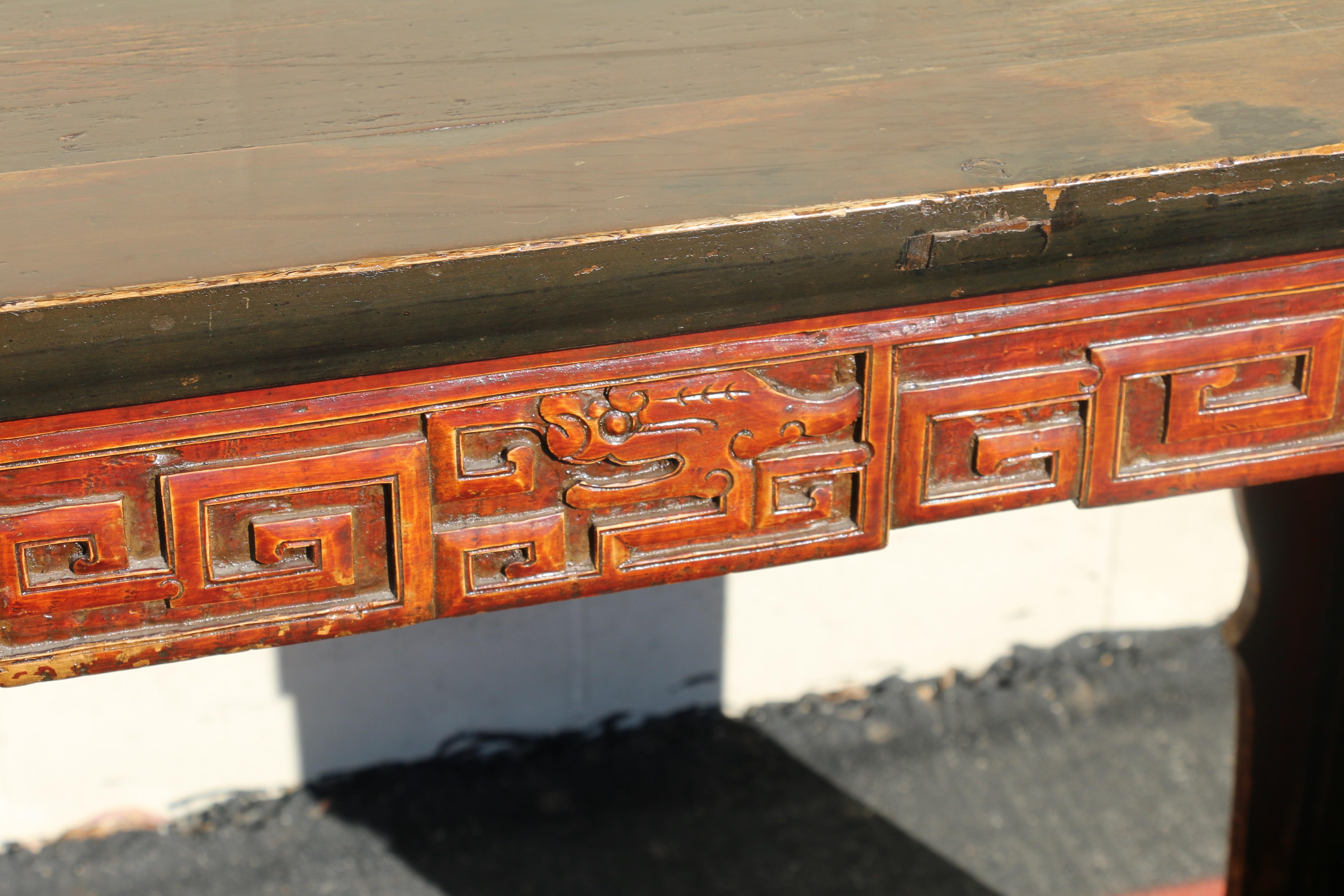 19th Century Antique Chinese Carved Altar Console Table With Everted ...