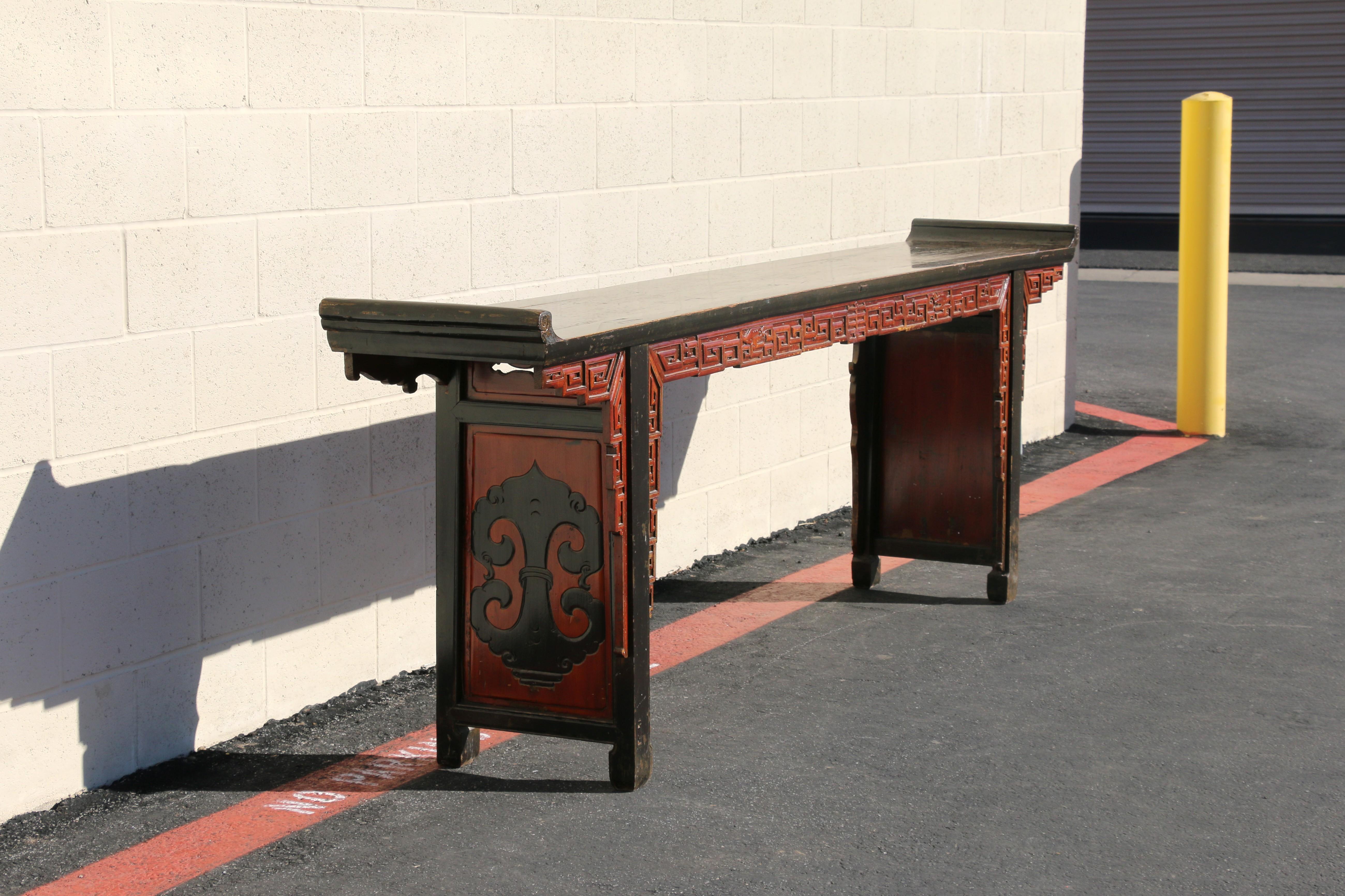 19th Century Antique Chinese Carved Altar Console Table With Everted ...