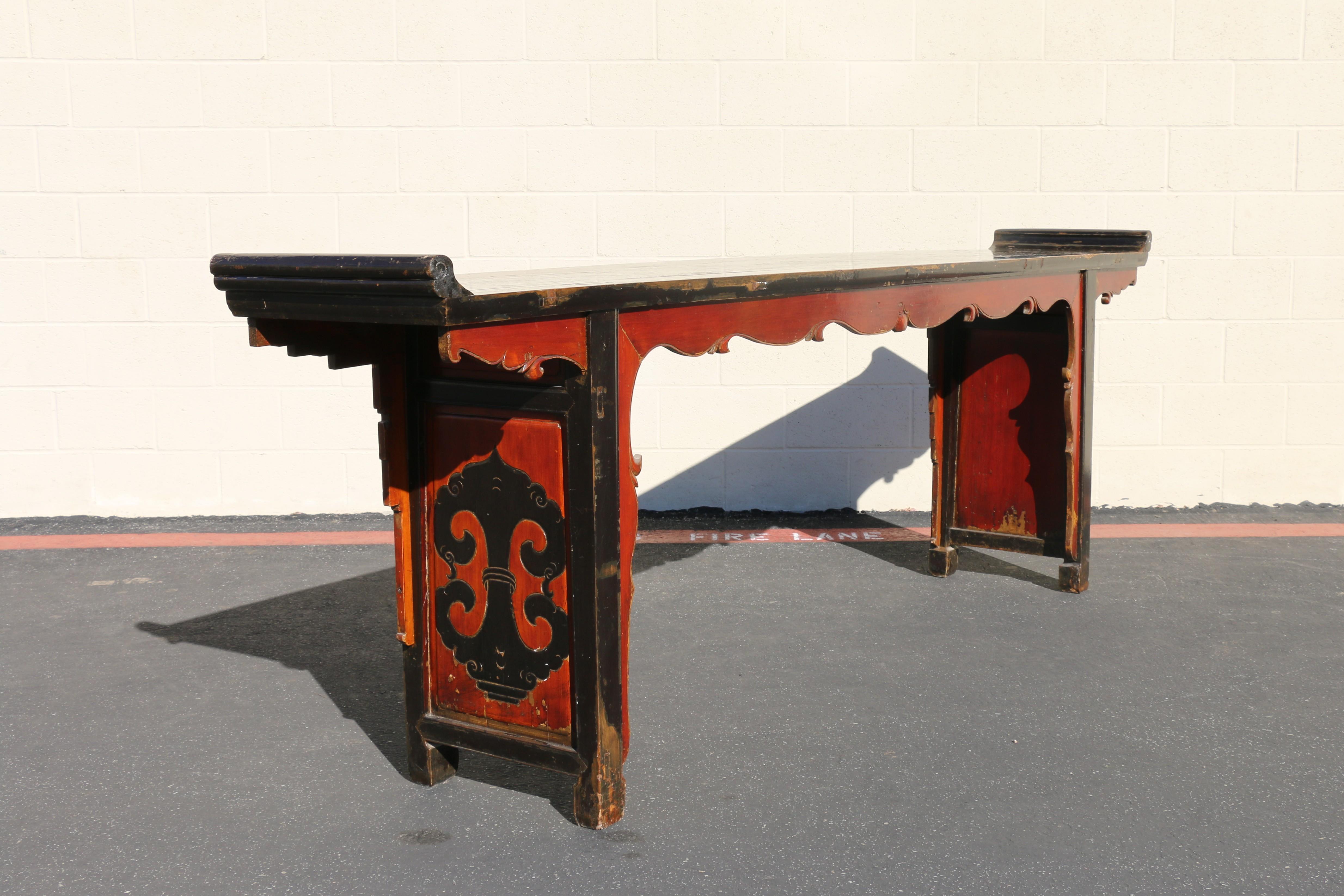 19th Century Antique Chinese Carved Altar Console Table With Everted ...