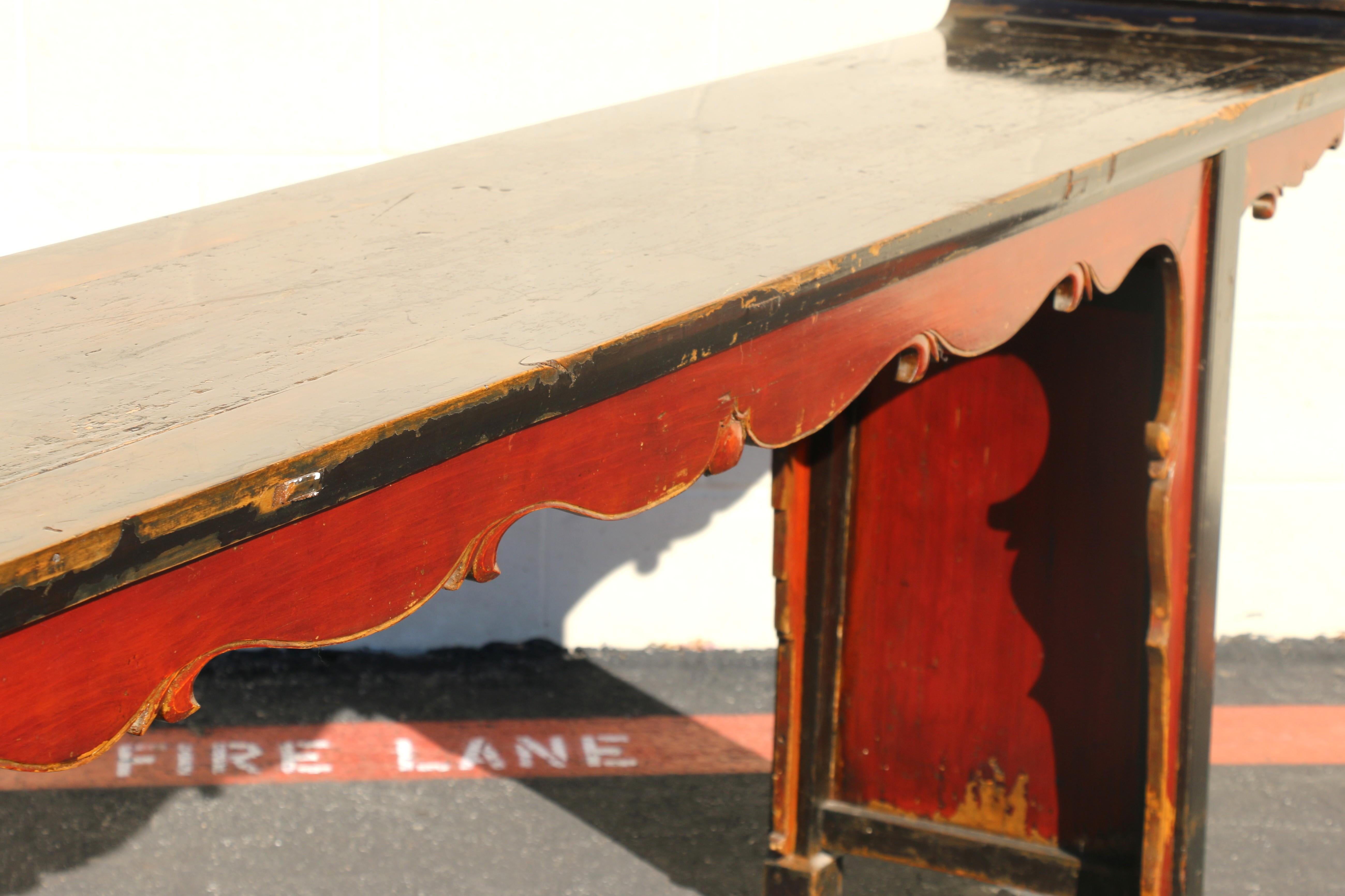 19th Century Antique Chinese Carved Altar Console Table With Everted ...
