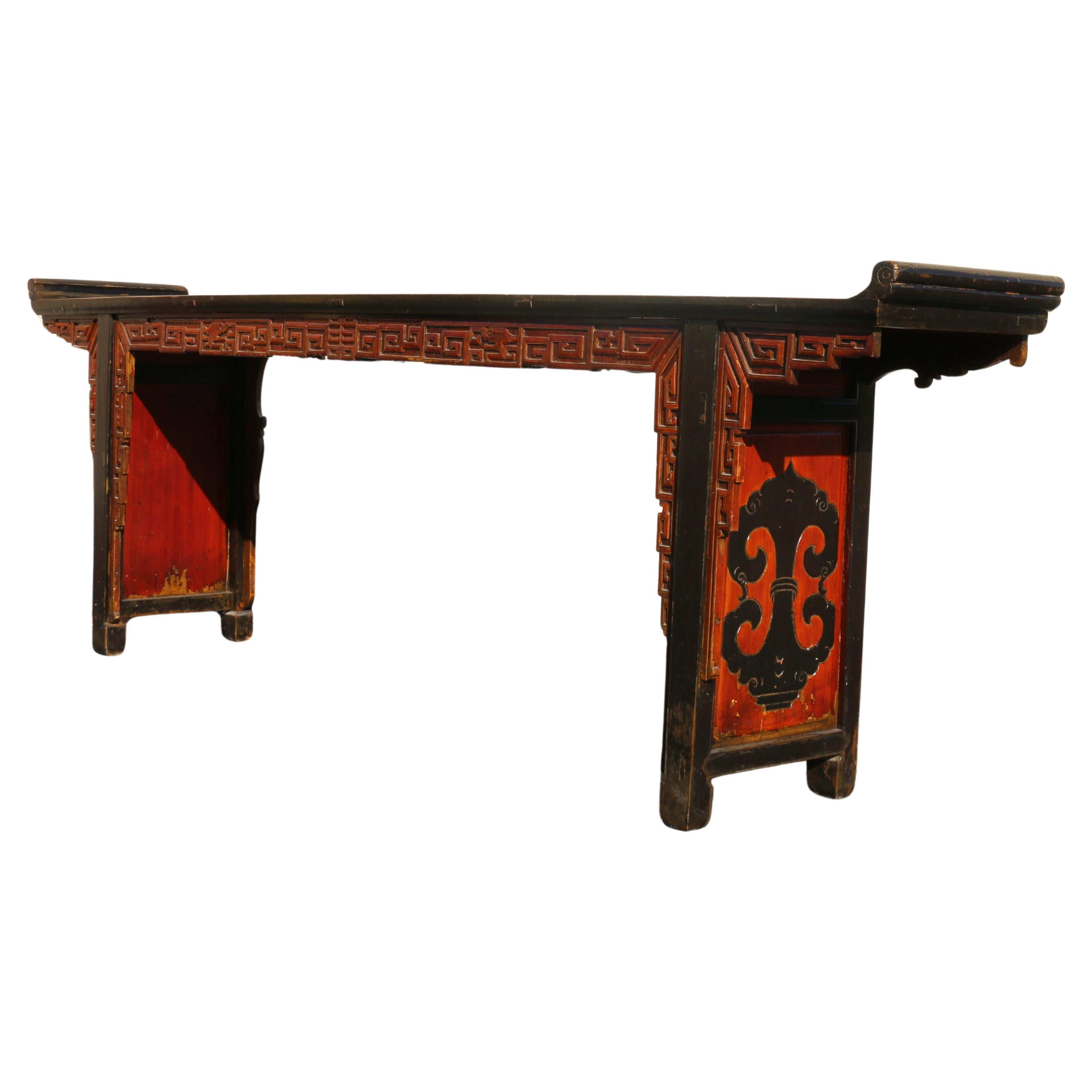 19th Century Antique Chinese Carved Altar Console Table With Everted ...