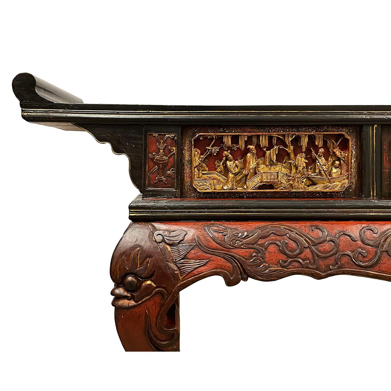 Hand-Carved Circa 1900 Antique Chinese Carved Altar Table / Entry Console For Sale
