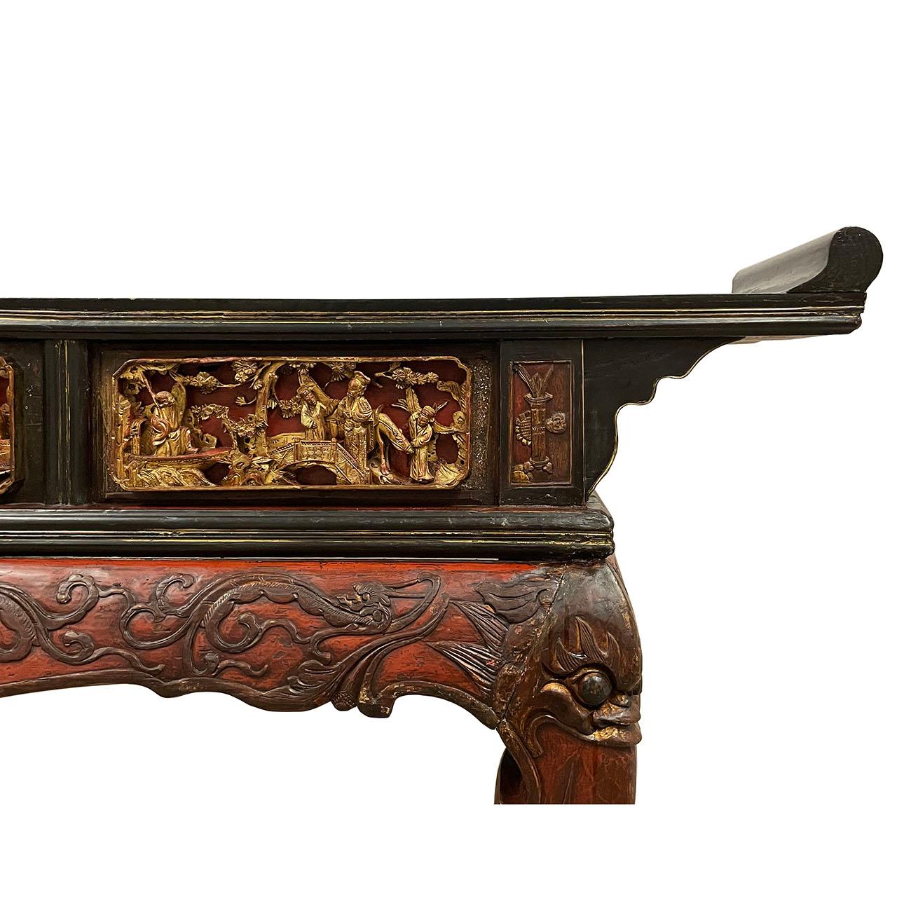 19th Century Circa 1900 Antique Chinese Carved Altar Table / Entry Console For Sale