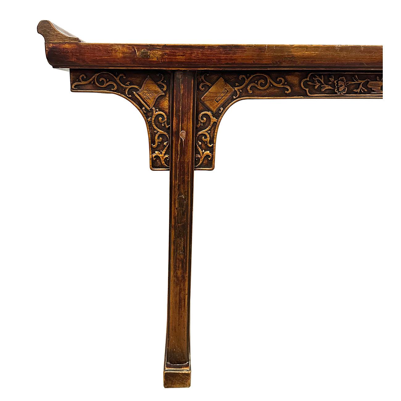  Antiker chinesischer geschnitzter Altartisch/Sofa-Tisch/Konsole aus dem 19. Jahrhundert Mehr Ansichten (Chinesischer Export) im Angebot