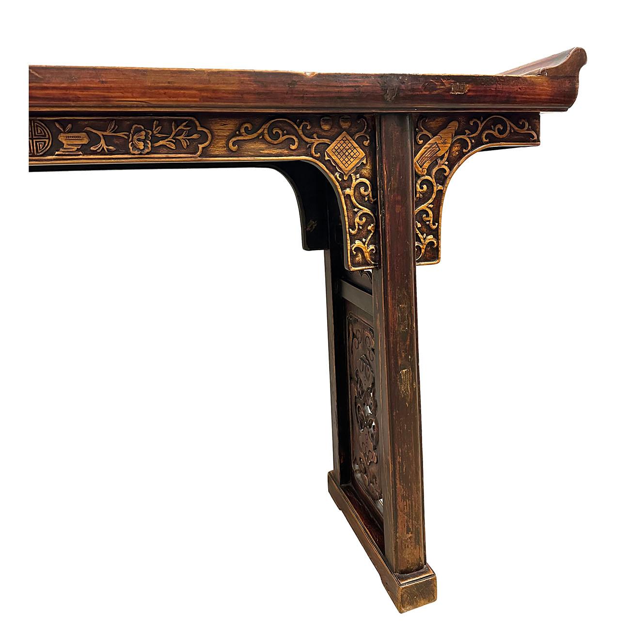 Wood  19th Century Antique Chinese Carved Altar Table/Sofa Table/Console More Views For Sale