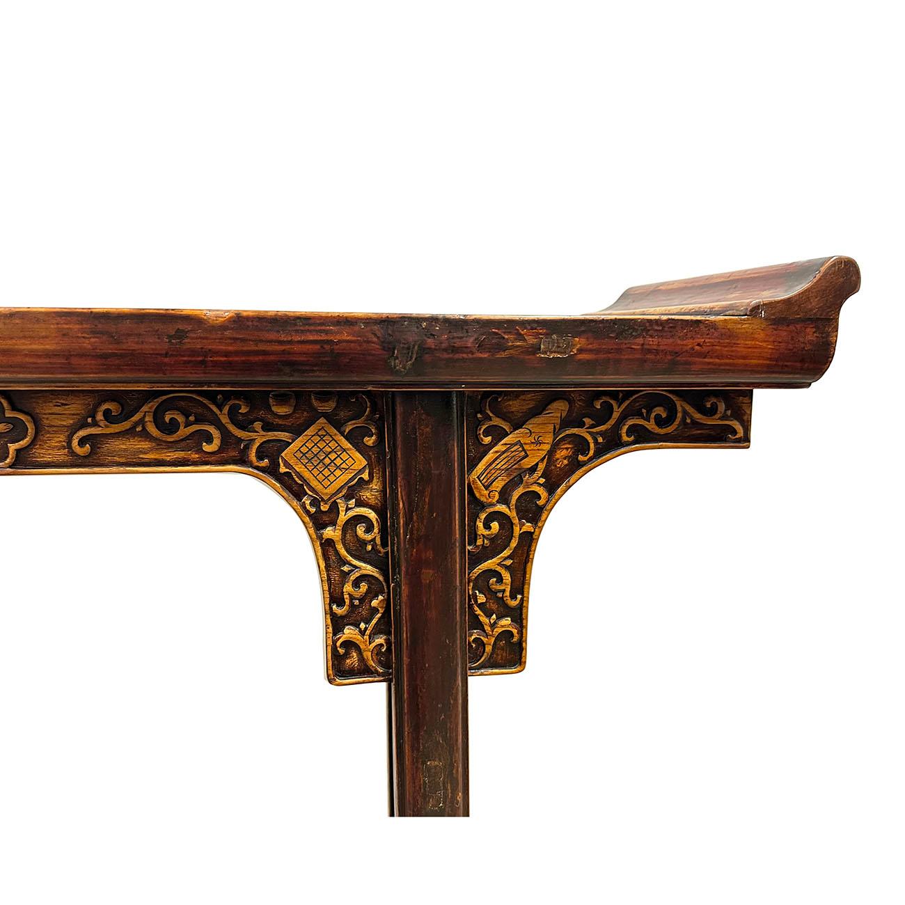 Antiker chinesischer geschnitzter Altartisch/Sofa-Tisch/Konsole aus dem 19. Jahrhundert Mehr Ansichten (Holz) im Angebot