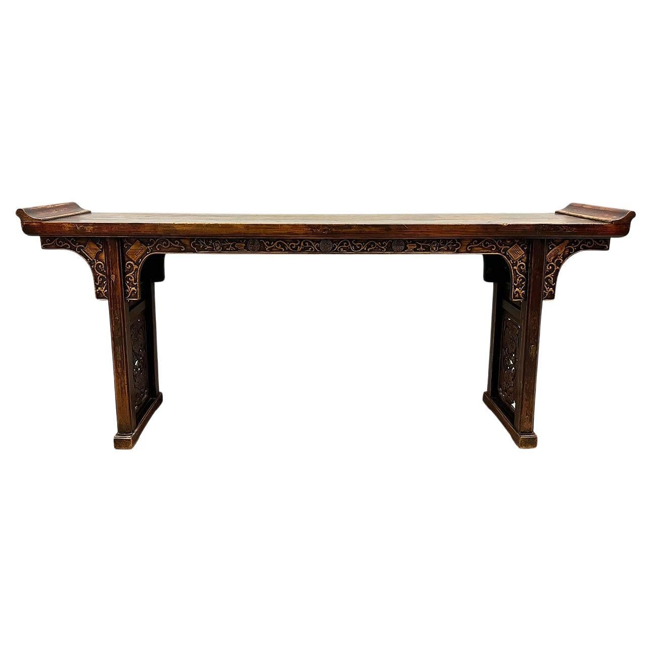  19th Century Antique Chinese Carved Altar Table/Sofa Table/Console More Views For Sale