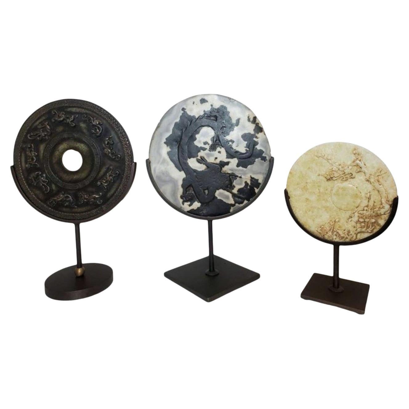 19th Century Antique Chinese Carved Bi Disks, Set of 3 For Sale