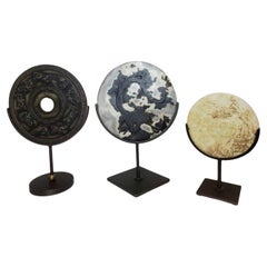 19th Century Antique Chinese Carved Bi Disks, Set of 3