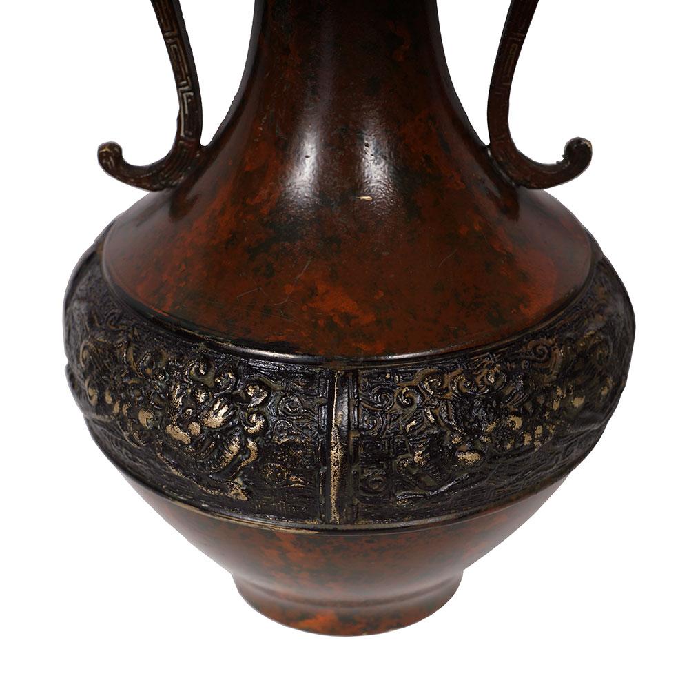 Chinese Export 19th Century Antique Chinese Carved Bronze Vase For Sale
