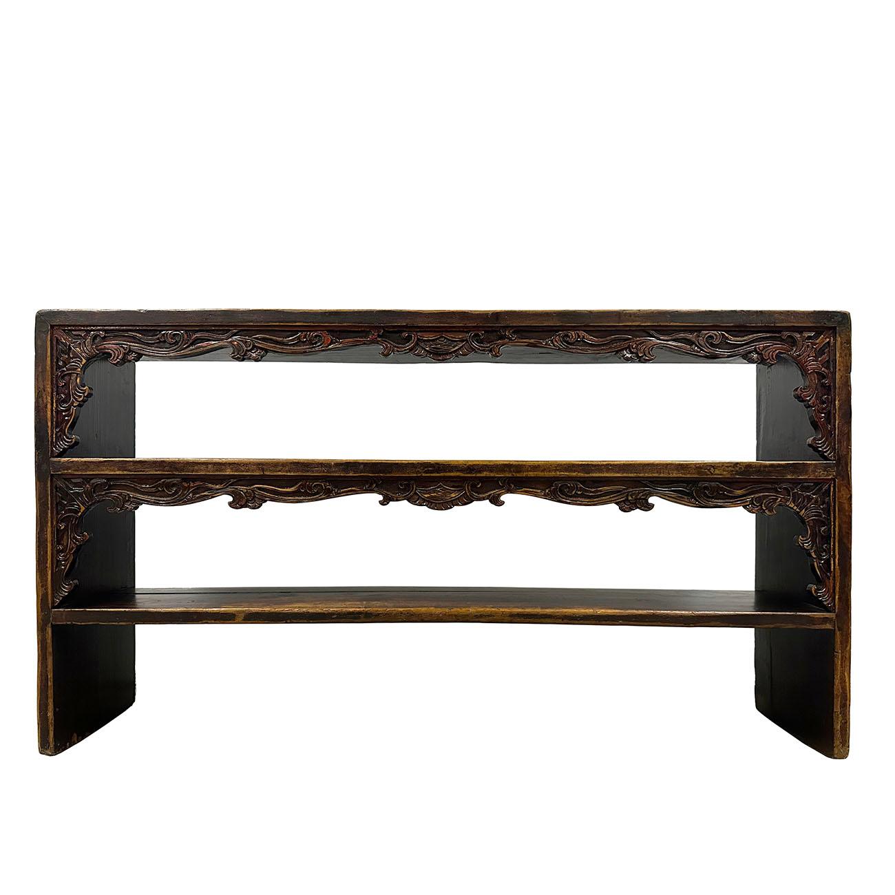 Chinese Export 19th Century Antique Chinese Carved Display Shelf For Sale