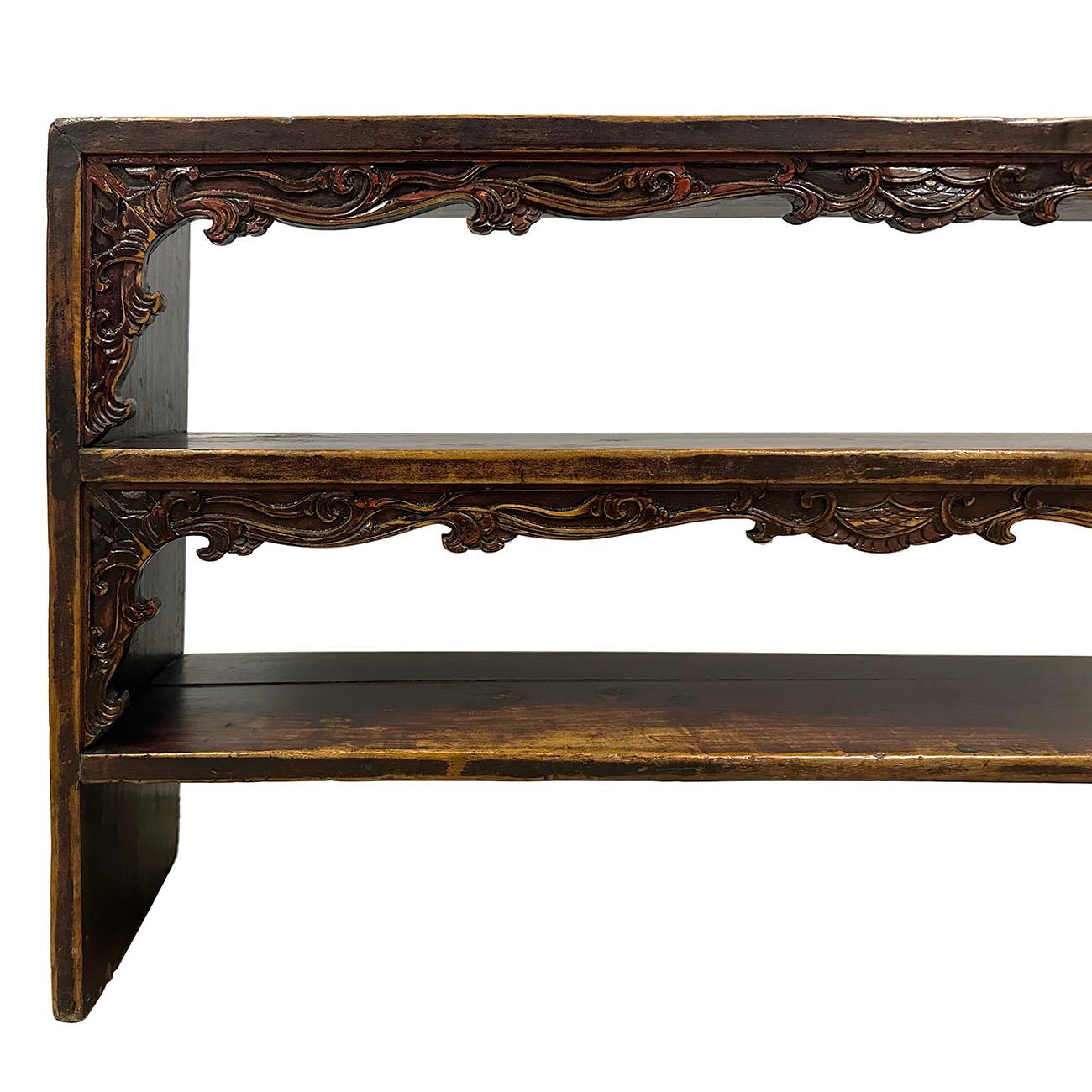 Hand-Carved 19th Century Antique Chinese Carved Display Shelf For Sale