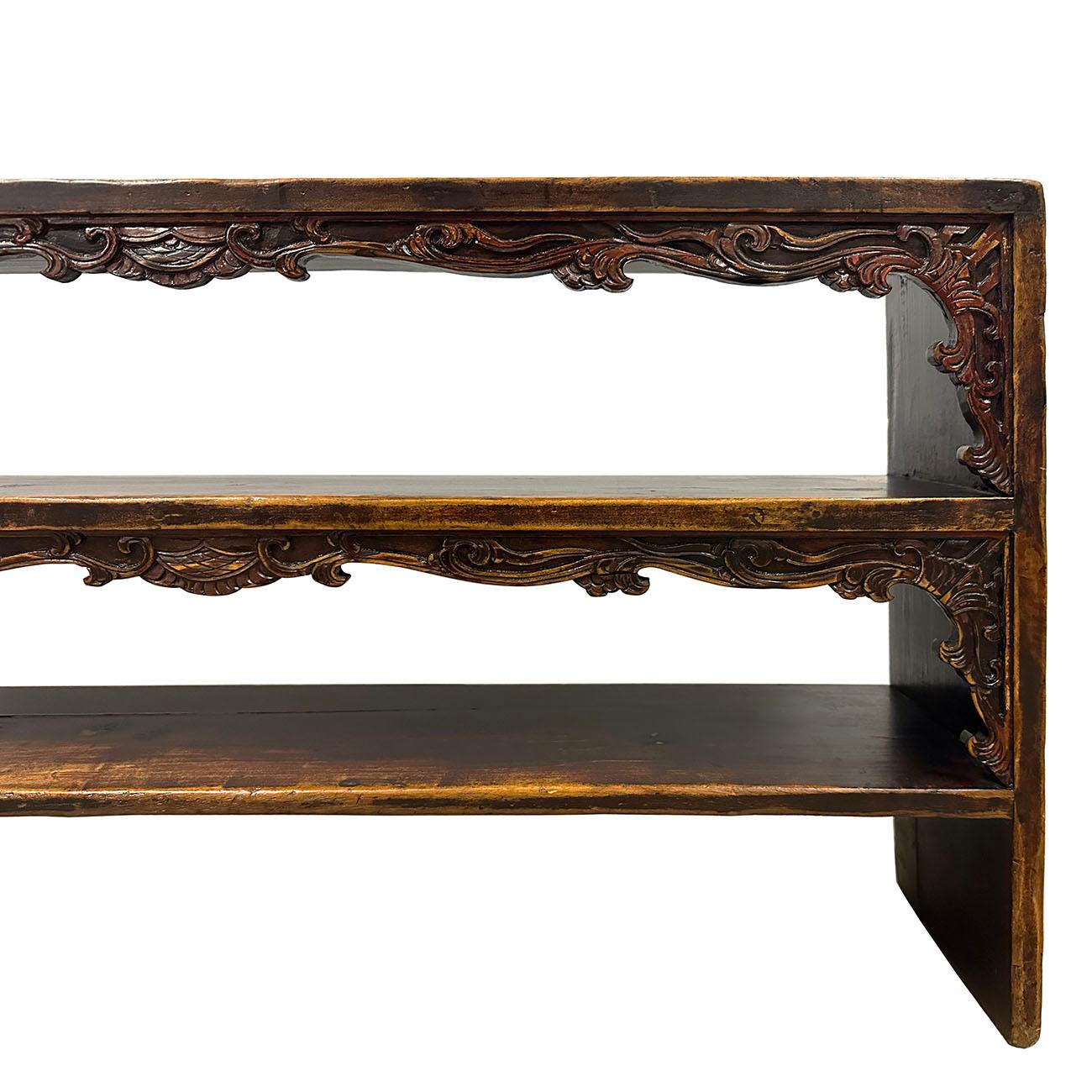 19th Century Antique Chinese Carved Display Shelf In Good Condition For Sale In Pomona, CA