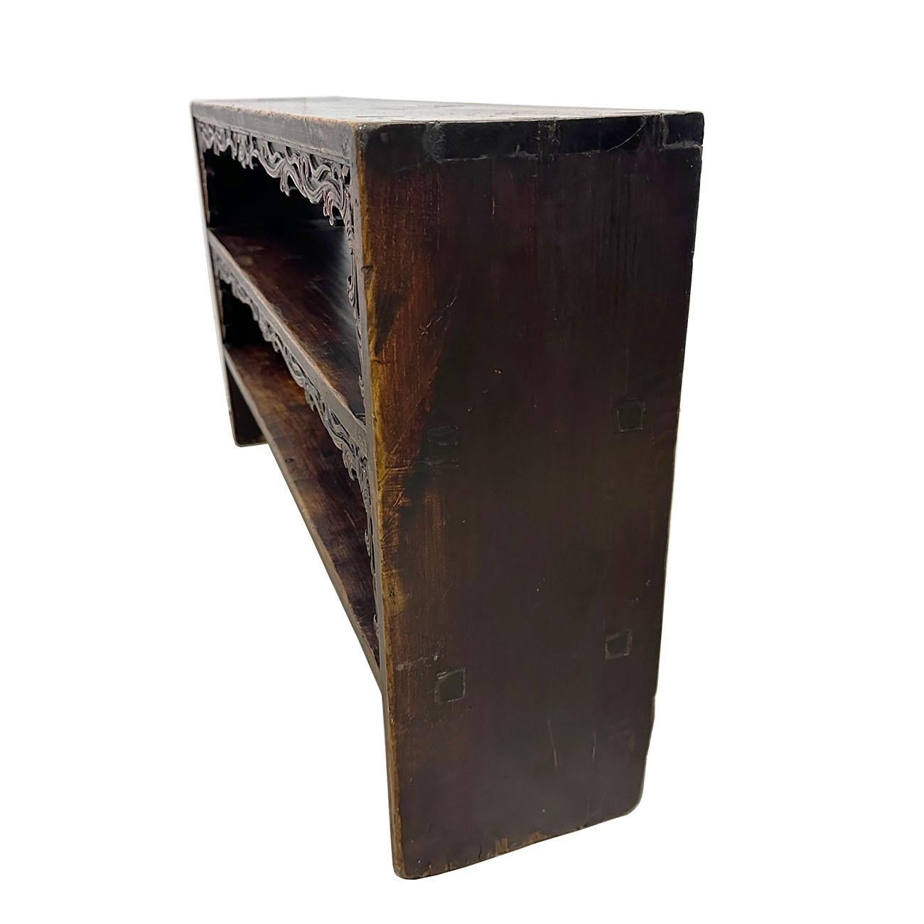 Wood 19th Century Antique Chinese Carved Display Shelf For Sale