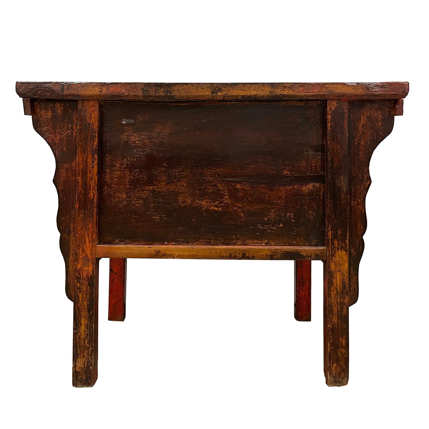 19th Century Antique Chinese Carved Red Lacquer Console Table / Sideboard For Sale 3