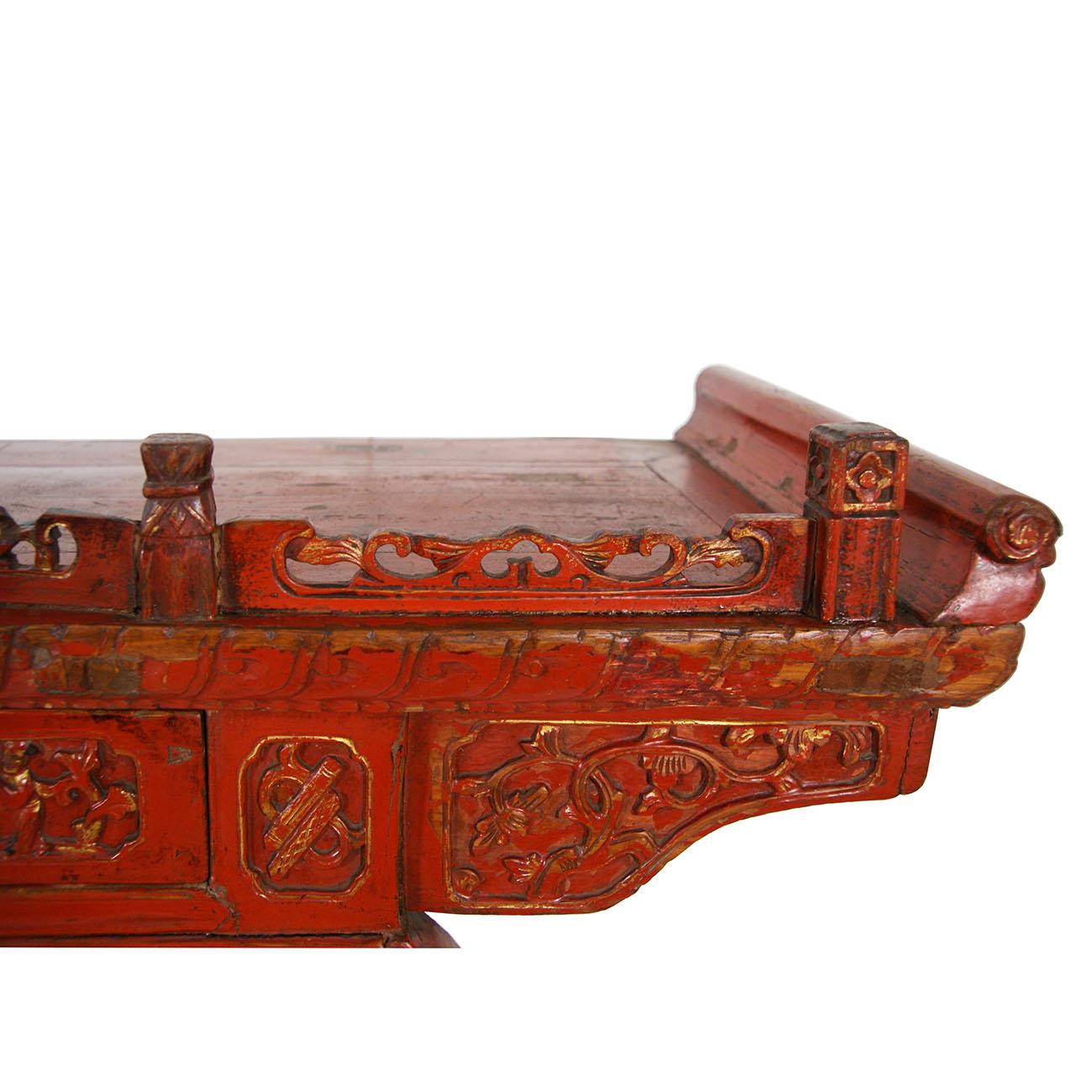 19th Century Antique Chinese Carved Red Lacquered Altar Table/Console For Sale 6