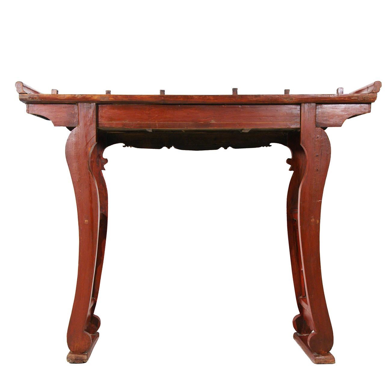 19th Century Antique Chinese Carved Red Lacquered Altar Table/Console For Sale 8