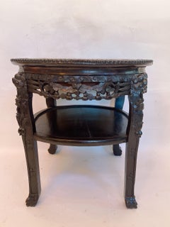 19th Century 23.5'' Chinese Carved Rosewood Flower Stands Marble-Top Insert