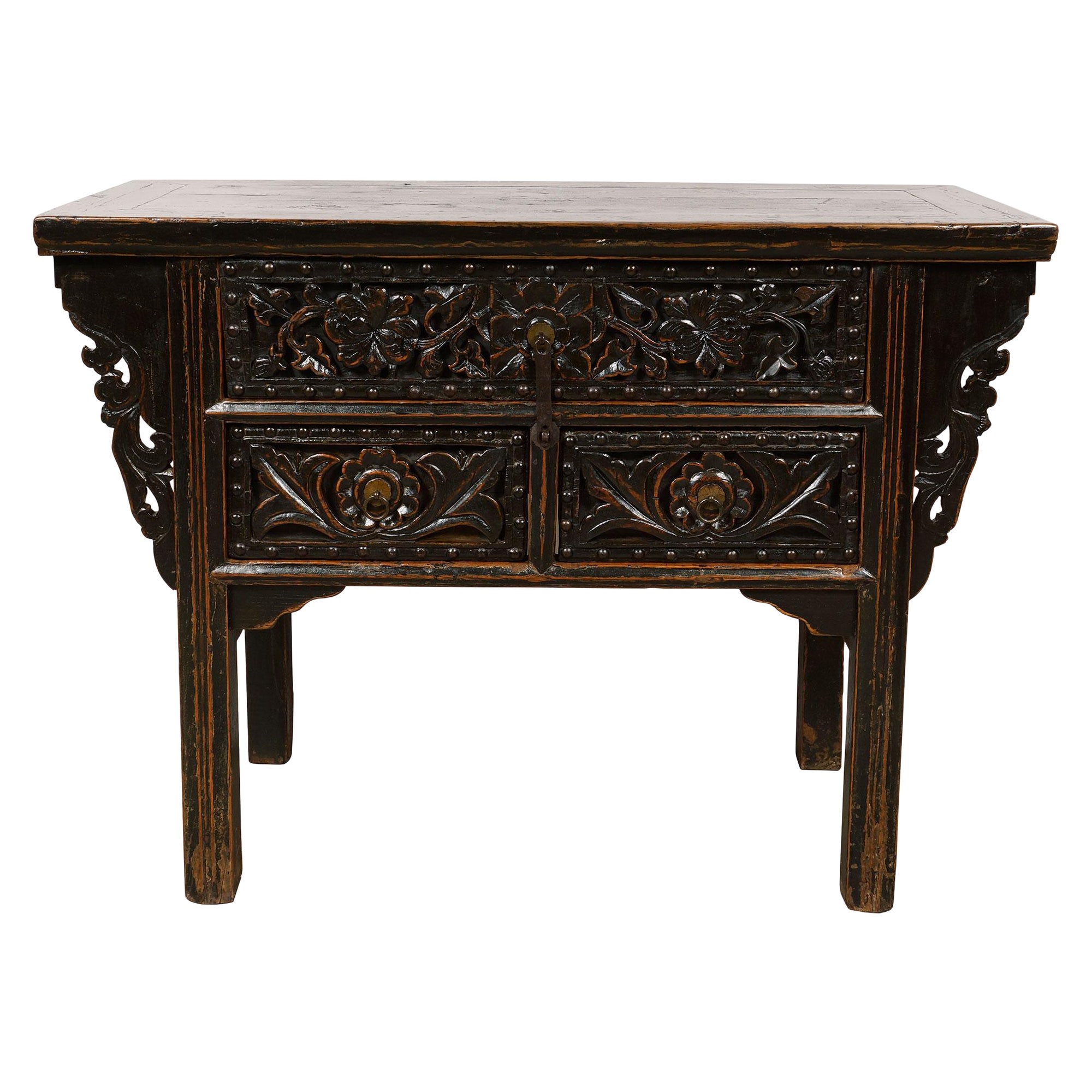 Siglo XIX Mesa consola/tablero chino antiguo tallado Shan xi