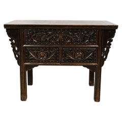 Siglo XIX Mesa consola/tablero chino antiguo tallado Shan xi