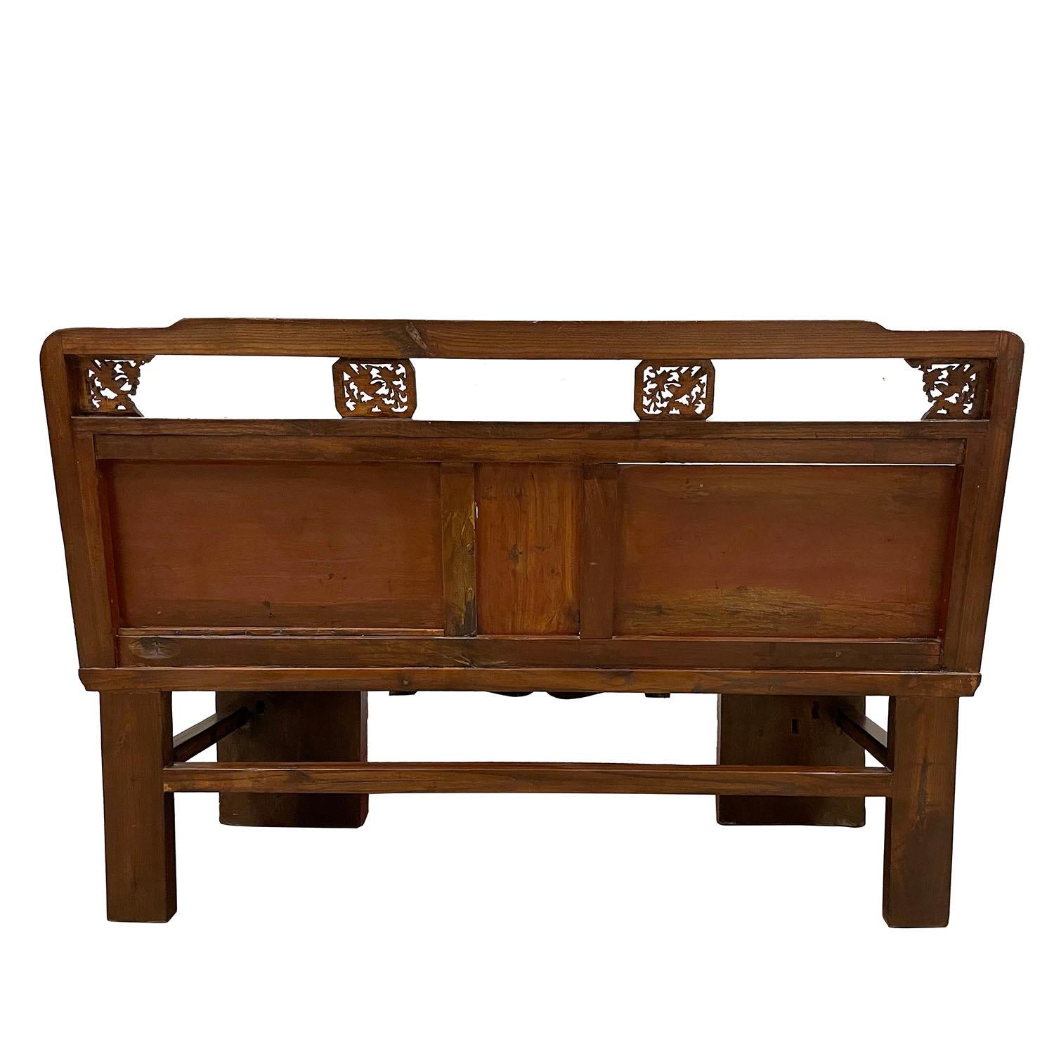 19th Century Antique Chinese Carved Wedding Bench, Love Seat For Sale 5