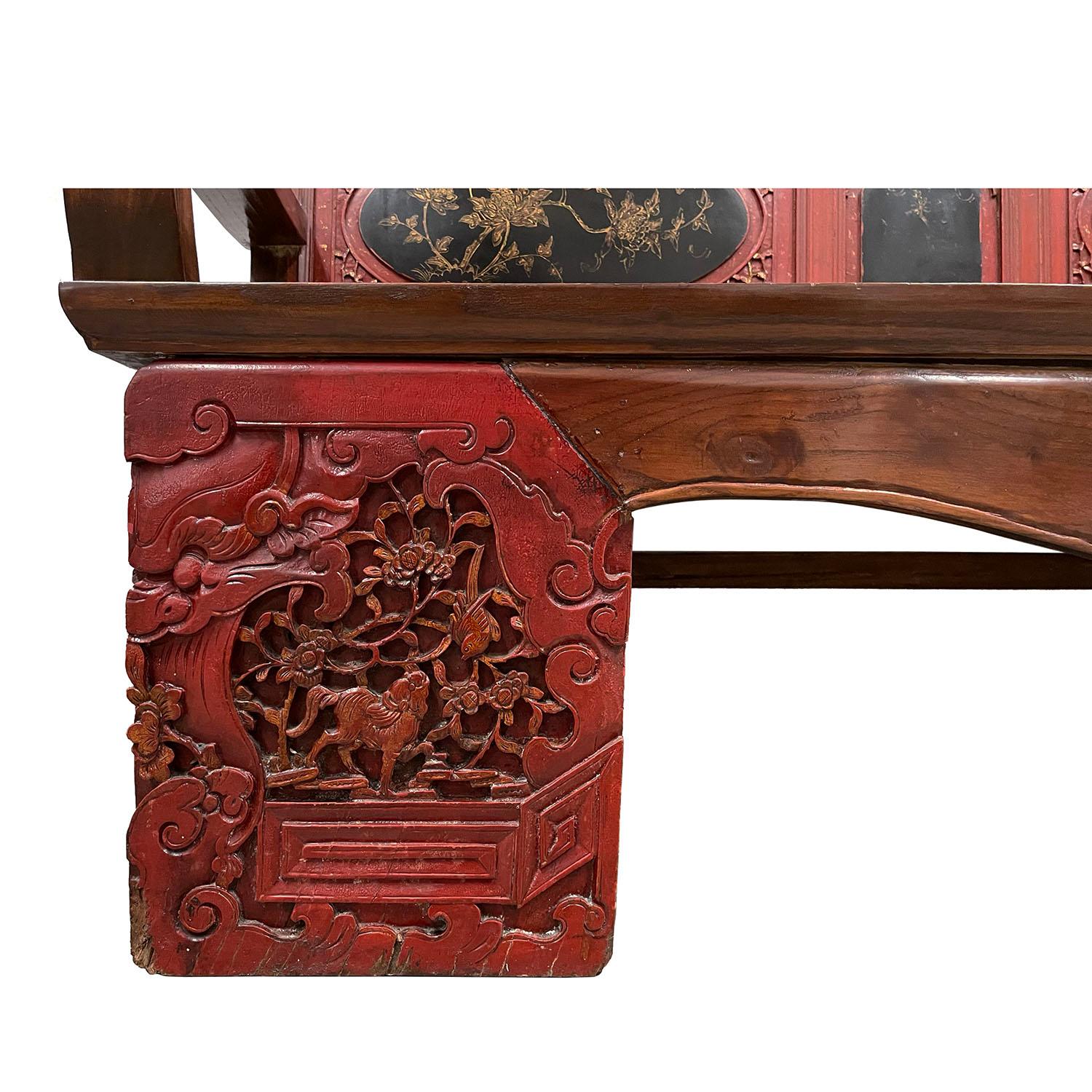 19th Century Antique Chinese Carved Wedding Bench, Love Seat In Good Condition For Sale In Pomona, CA