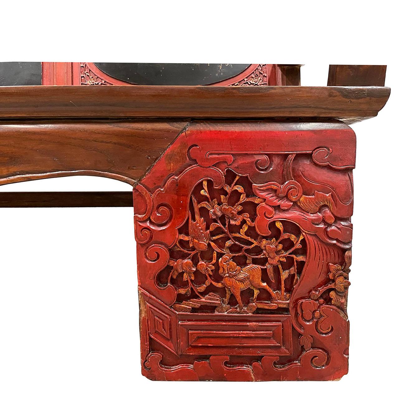 Wood 19th Century Antique Chinese Carved Wedding Bench, Love Seat For Sale