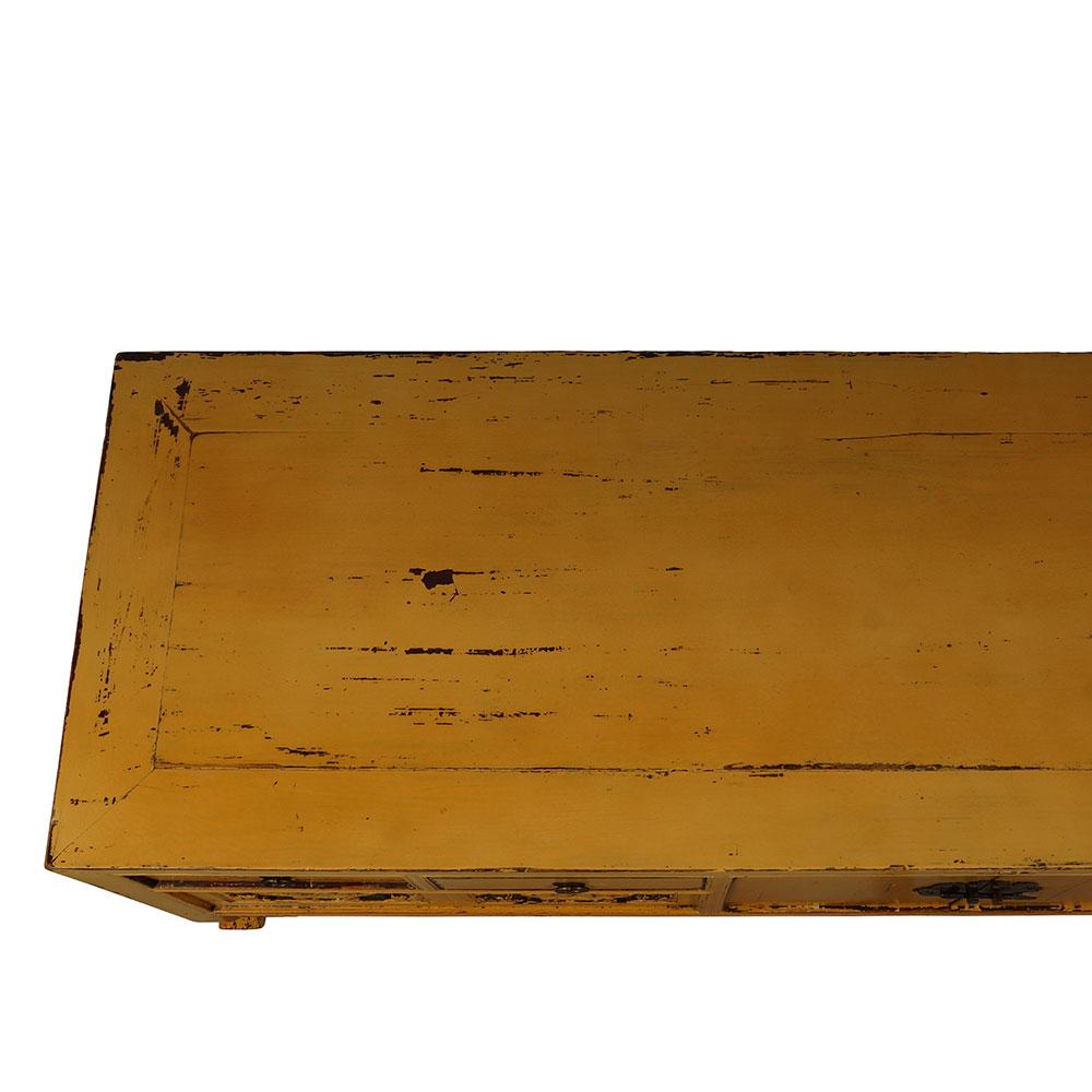 19th Century Antique Chinese Carved Yellow Lacquered Bed Foot Chest/Coffee Table For Sale 3