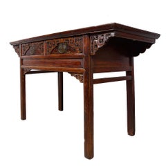 19th Century Antique Chinese Carved Zhejiang Writing Desk/Console Table