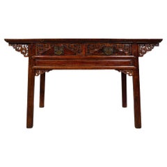 19th Century Antique Chinese Carved Zhejiang Writing Desk/Console Table