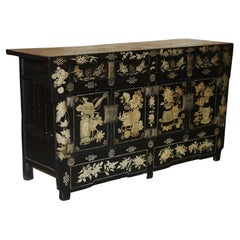 19th Century Antique Chinese Chinoiserie Floral Painted and Lacquered Sideboard
