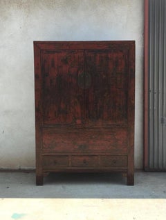 19th Century Antique Chinese Chinoiserie Hand-Painted Lacquer Cabinet