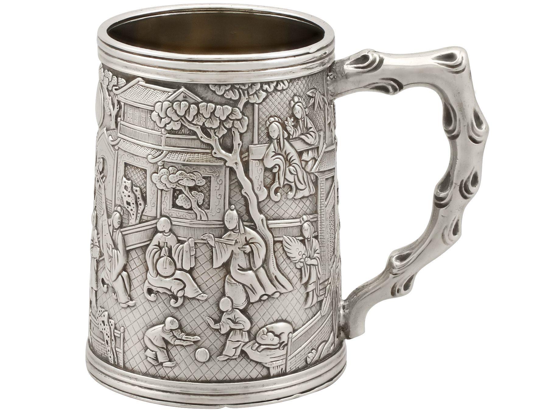 19th Century Antique Chinese Export Silver Mug In Excellent Condition In Jesmond, Newcastle Upon Tyne