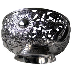 19th Century Antique Chinese Export Silver Pierced Bowl