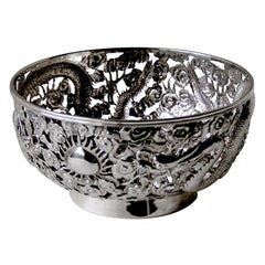 19th Century Antique Chinese Export Silver Pierced Bowl