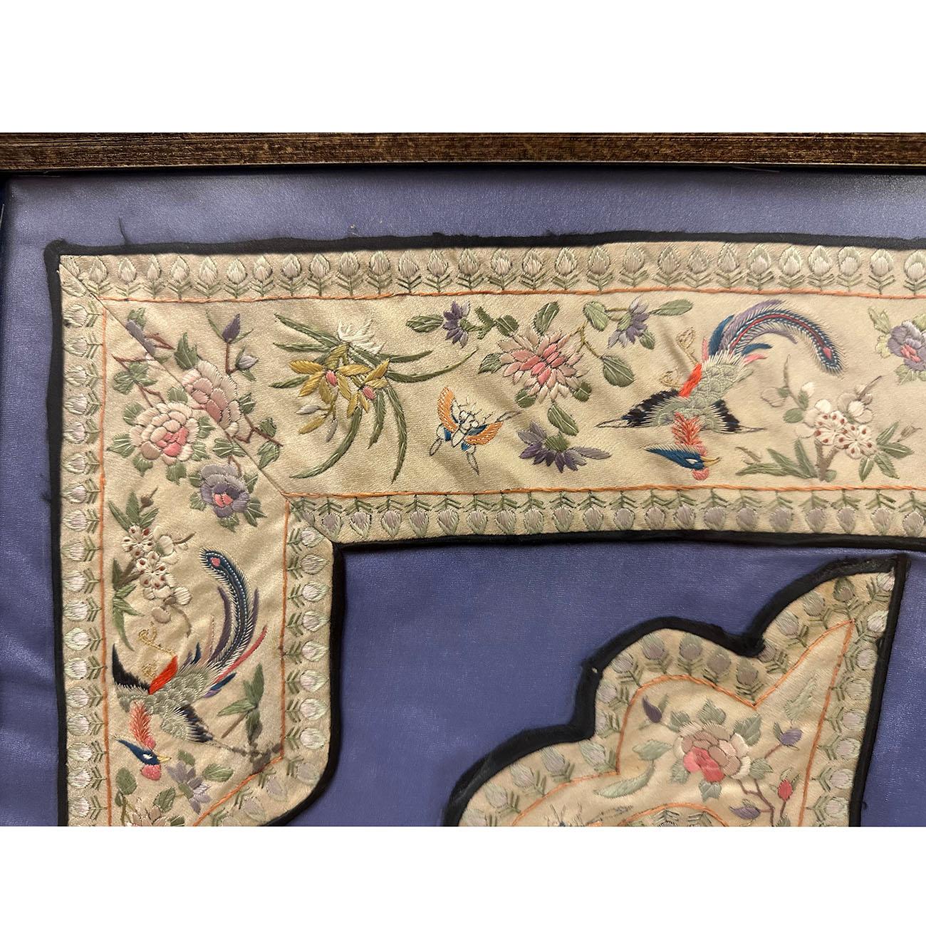 Embroidered 19th Century Antique Chinese Framed Groups of Textile Embroidery Pieces For Sale